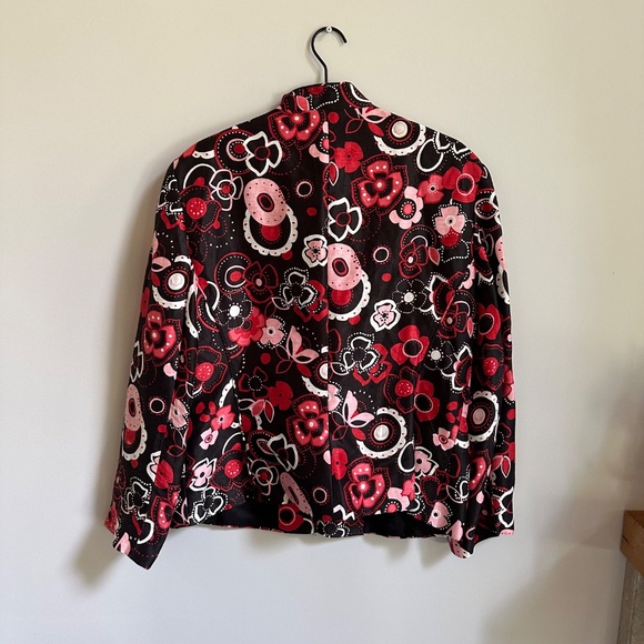 Lafayette 148 Linen Silk Blend Red Black Floral Blazer - Picture 5 of 8